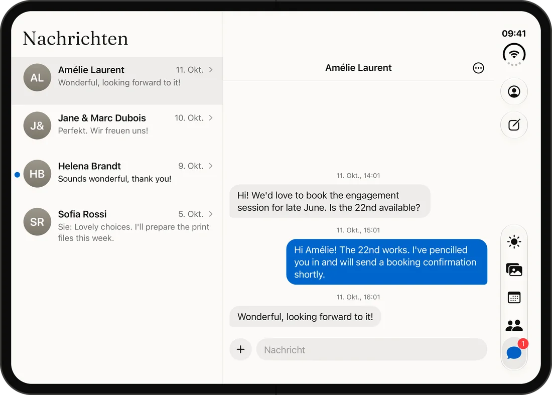 Galerly auf dem aufgeklappten iPhone Duo: Nachrichten und Unterhaltung nebeneinander