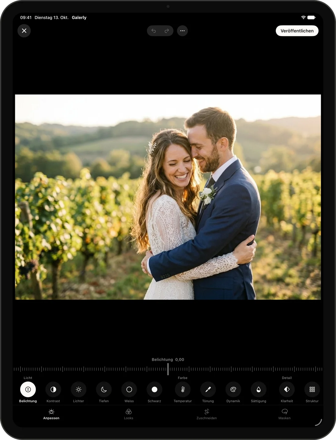 Der Foto-Editor von Galerly auf dem iPad, das Foto vorn