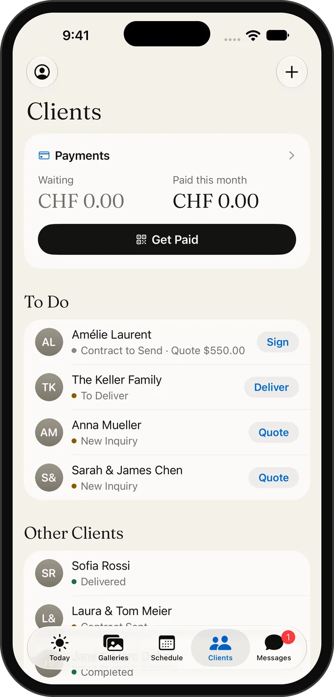Payments in the Galerly app: what is waiting and what was paid this month, next to the clients who need you