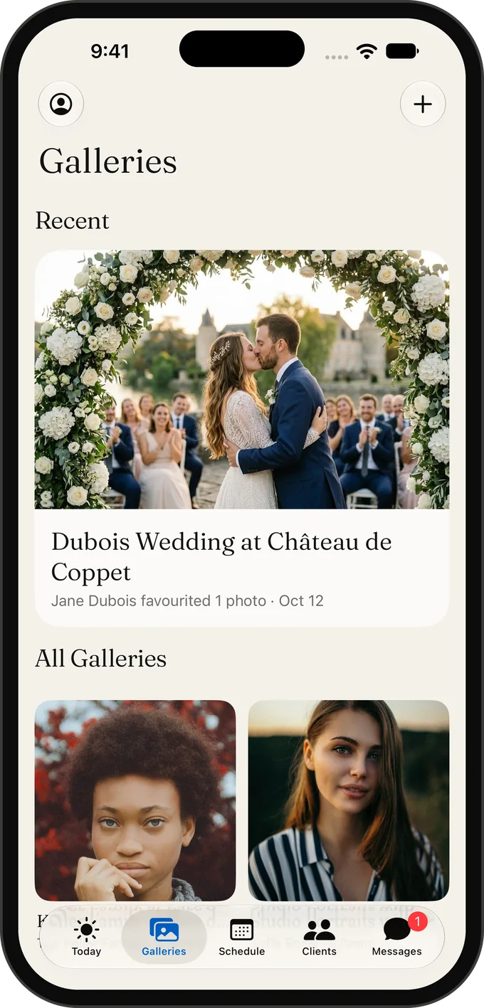 A wedding gallery in the Galerly app on iPhone