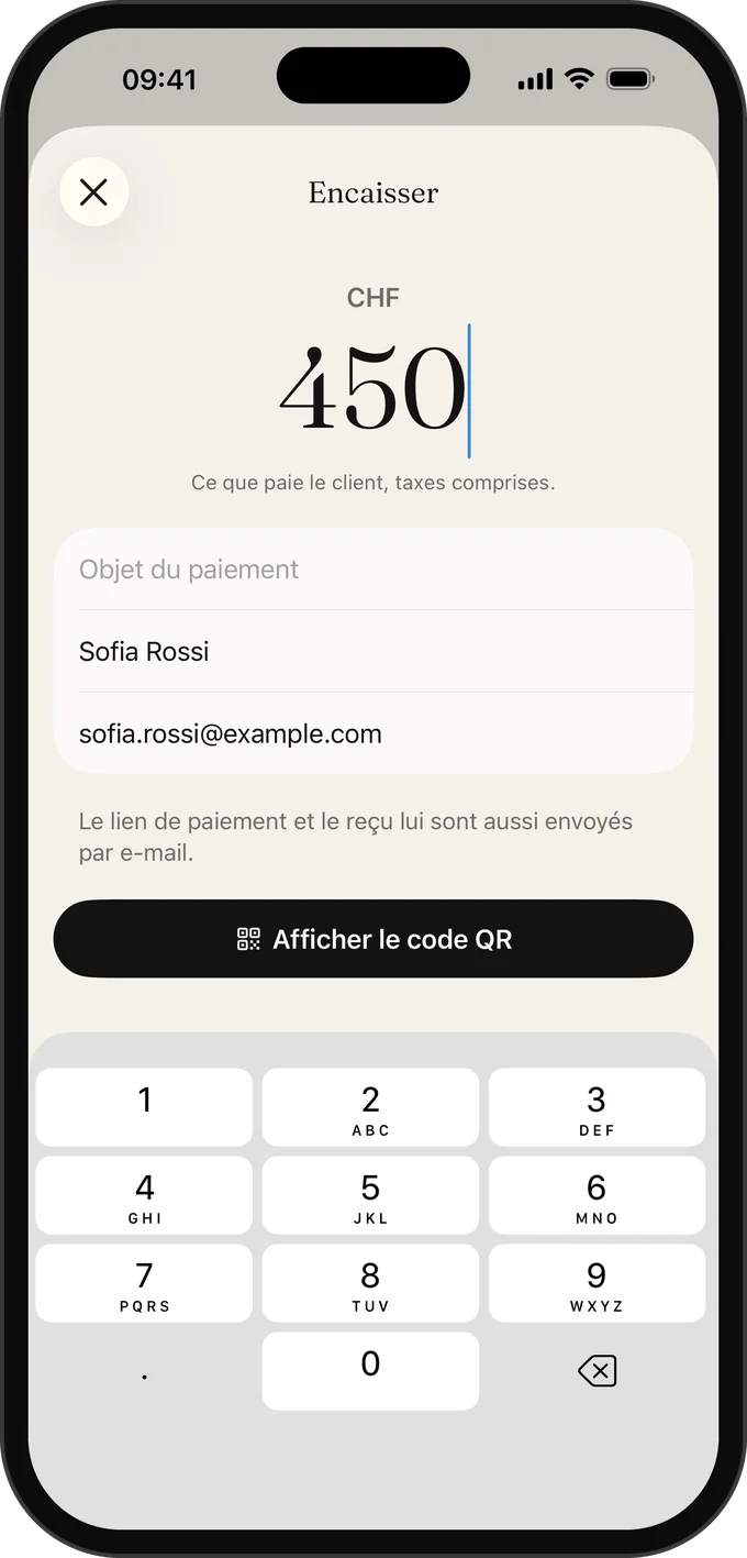 Encaisser dans l’app Galerly : saisissez le montant que paie le client