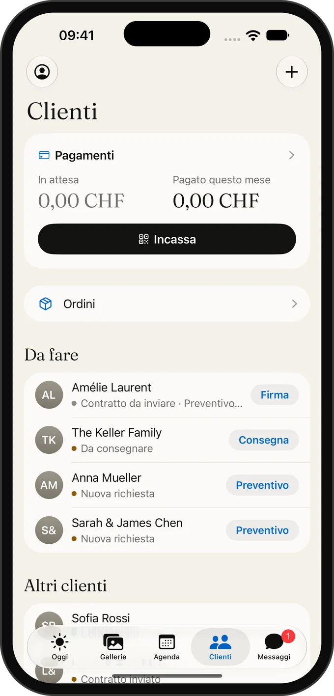 I pagamenti nell’app Galerly: cosa è in attesa e cosa è stato incassato questo mese, accanto ai clienti che la aspettano