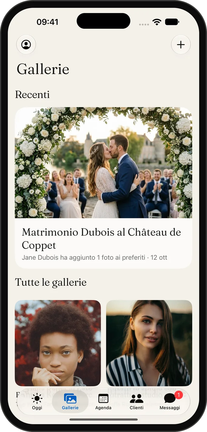 Una galleria di matrimonio nell’app Galerly su iPhone