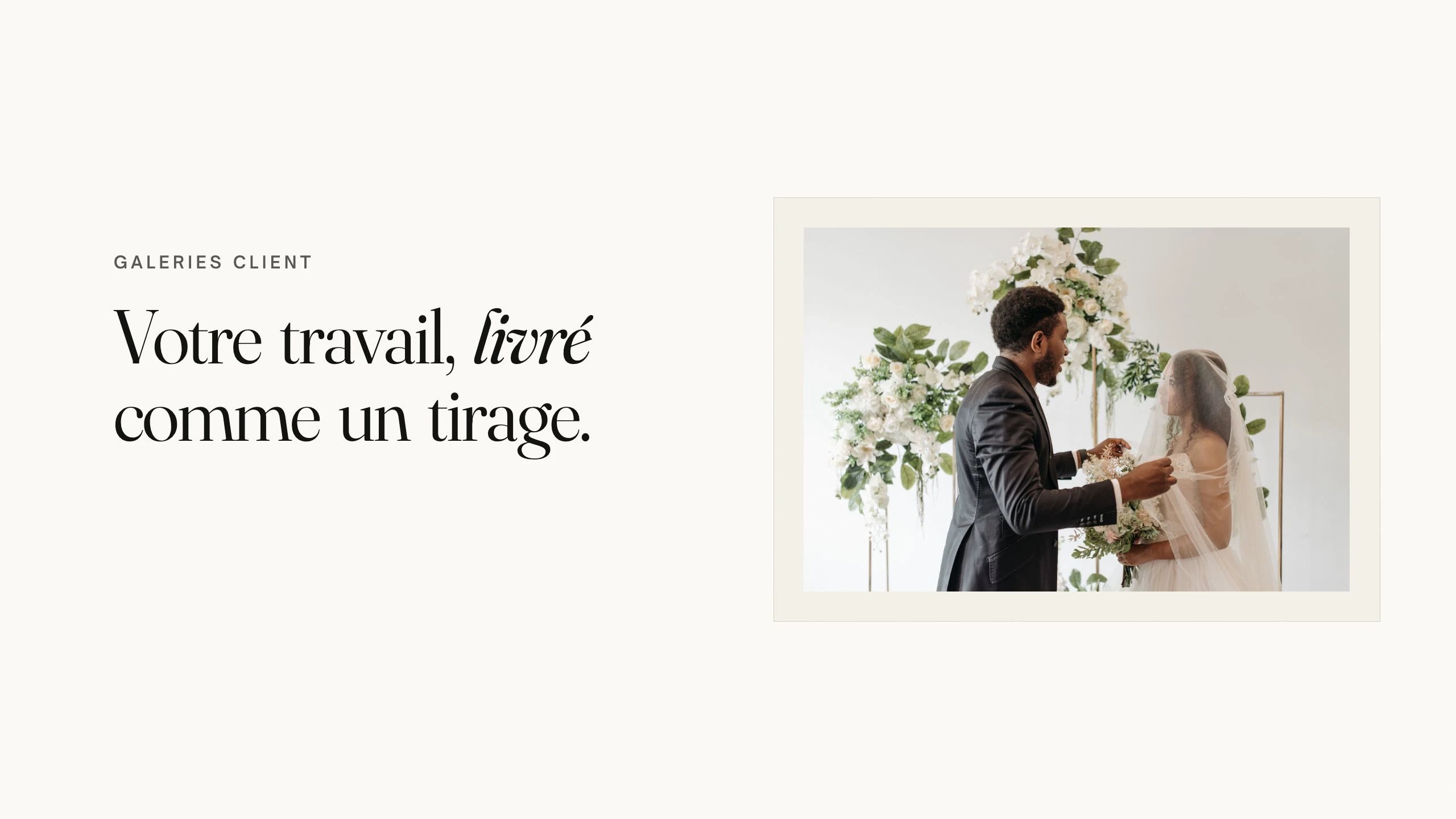 Un film de quarante secondes sur Galerly : une galerie partagée en un lien, les favoris du client, un contrat signé, des factures payées, des galeries illimitées et le tri par IA.